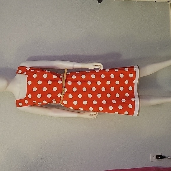 Vtg DRESS BARN 1990s Retro Mod Polka Dot Belted Waist Sleeveless A-Line Dress - Picture 3 of 9